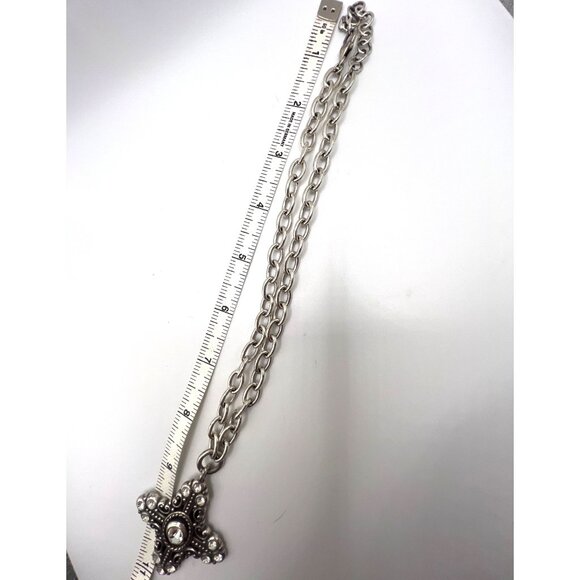 Brighton Chunky Cross Necklace Glimmer Crystal Pendant Silver Tone 16" Retired - Picture 6 of 9